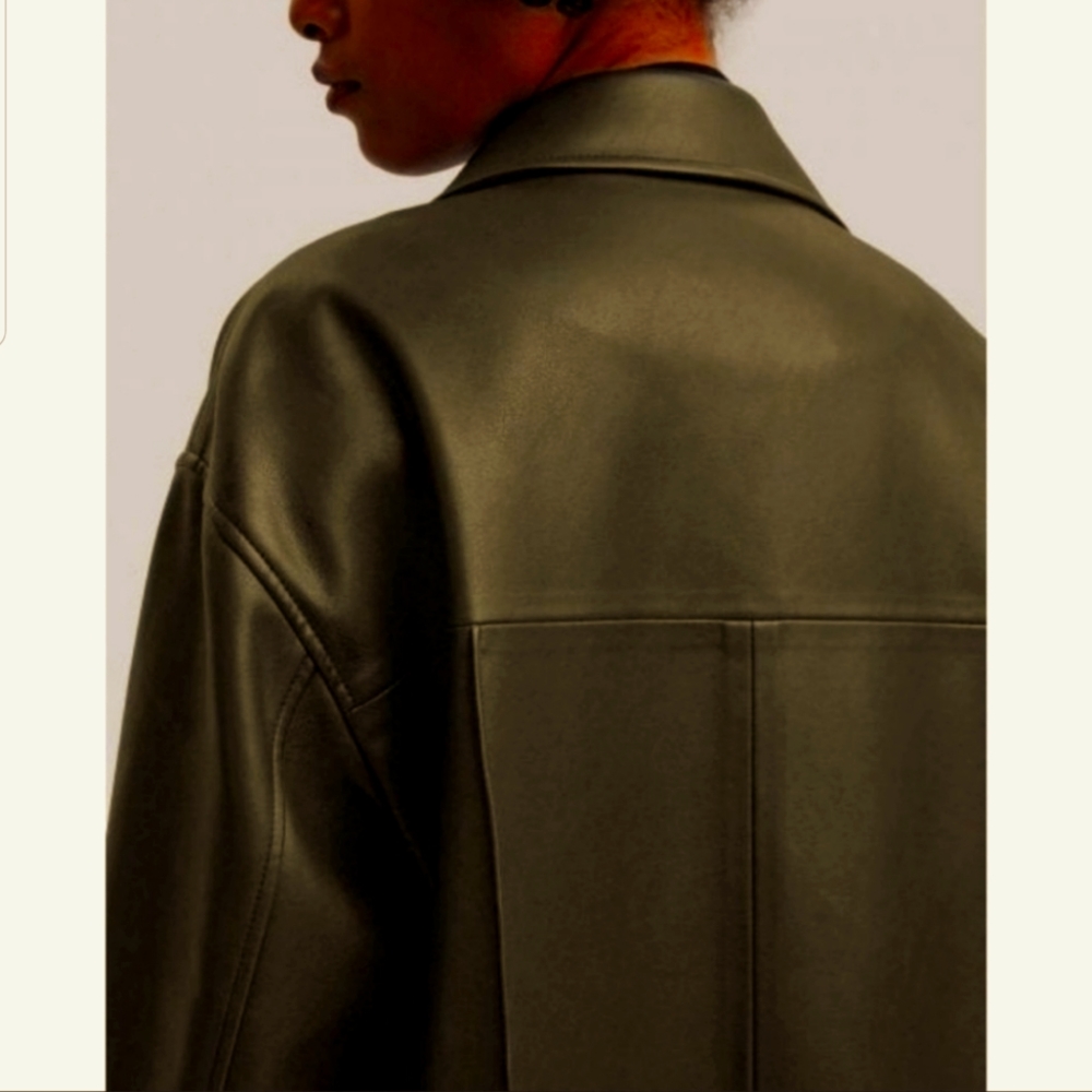 Faux Leather Trench Coat with Pinched Pleats (Olive Green) - DEPT ANONYM - Picture 2 of 8